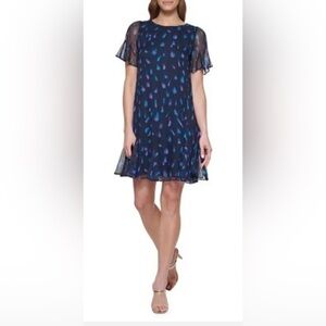 DKNY Printed Flare-Sleeve Godet Trapeze Mini Dress Size 4